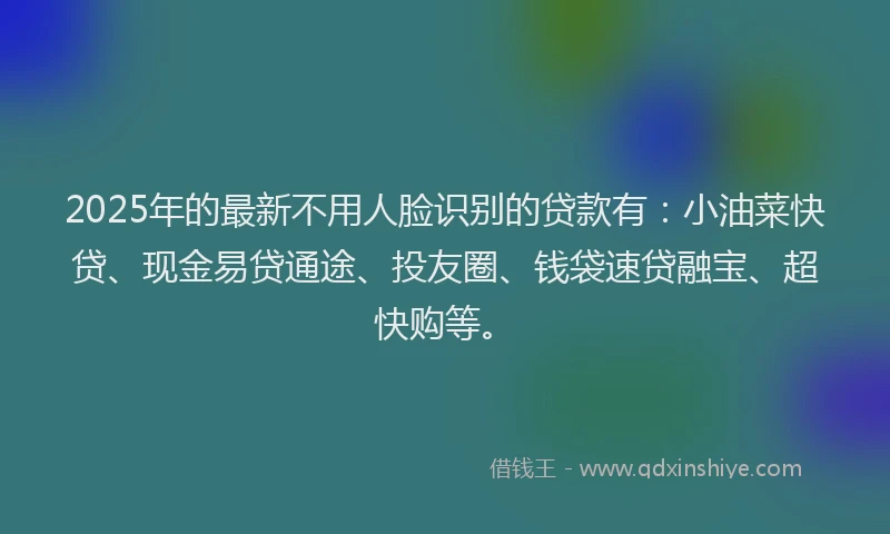2025年的最新不用人脸识别的贷款有：小油菜快贷、现金易贷通途、投友圈、钱袋速贷融宝、超快购等。