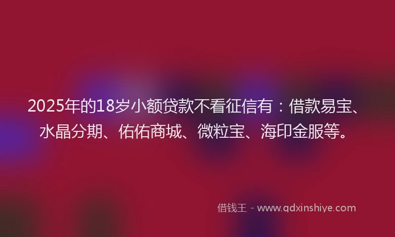 2025年的18岁小额贷款不看征信有：借款易宝、水晶分期、佑佑商城、微粒宝、海印金服等。