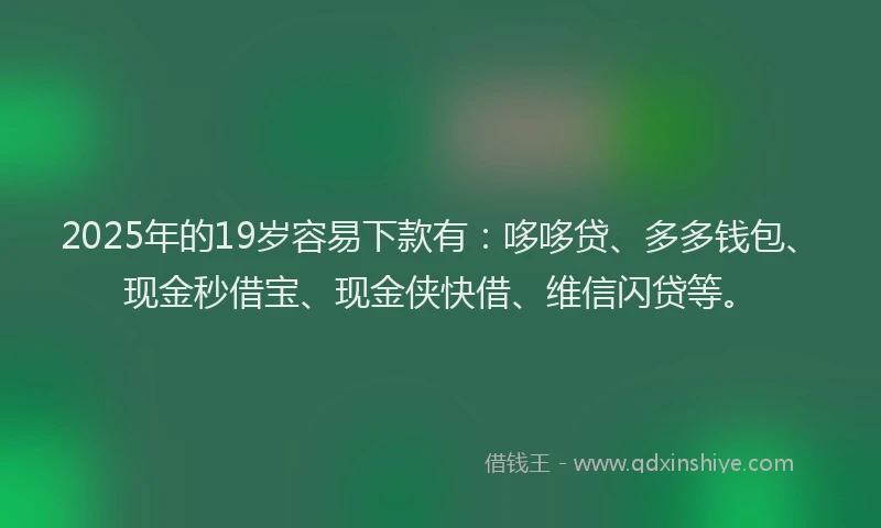 2025年的19岁容易下款有：哆哆贷、多多钱包、现金秒借宝、现金侠快借、维信闪贷等。