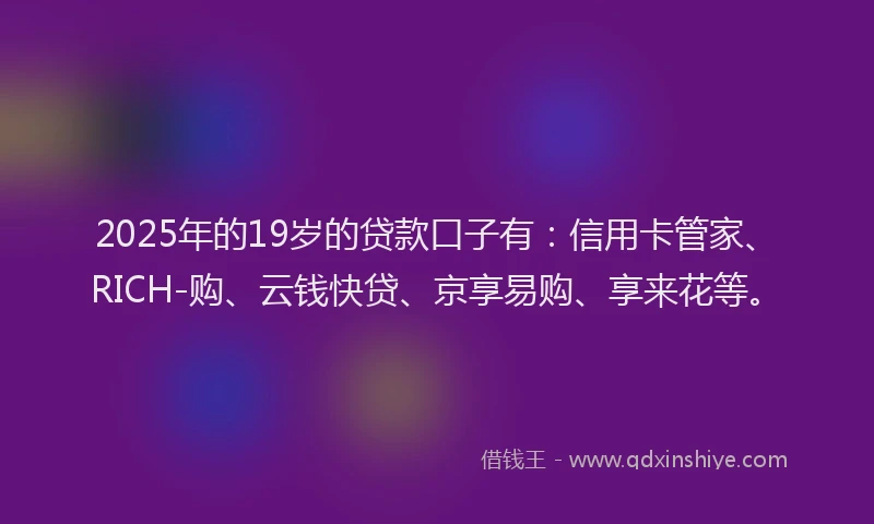 2025年的19岁的贷款口子有：信用卡管家、RICH-购、云钱快贷、京享易购、享来花等。