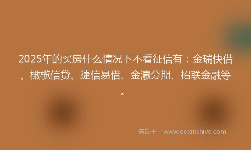 2025年的买房什么情况下不看征信有：金瑞快借、橄榄信贷、捷信易借、金瀛分期、招联金融等。
