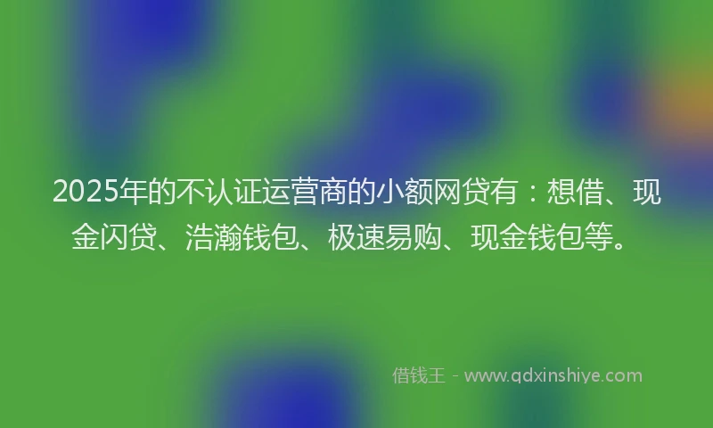 2025年的不认证运营商的小额网贷有：想借、现金闪贷、浩瀚钱包、极速易购、现金钱包等。