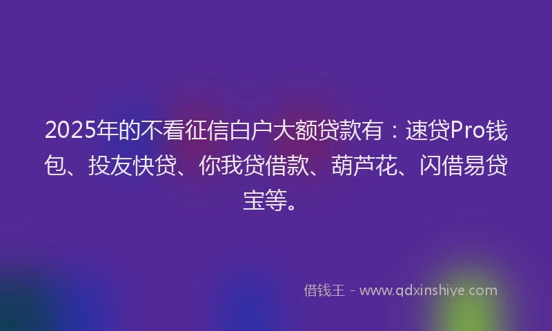 2025年的不看征信白户大额贷款有：速贷Pro钱包、投友快贷、你我贷借款、葫芦花、闪借易贷宝等。