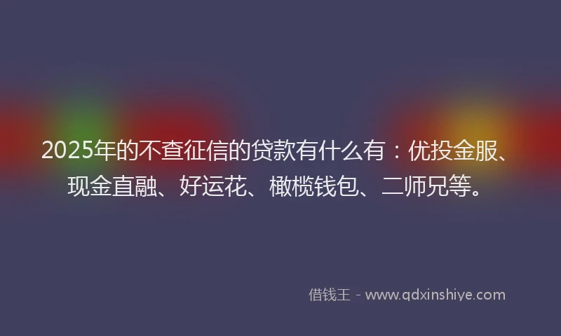 2025年的不查征信的贷款有什么有：优投金服、现金直融、好运花、橄榄钱包、二师兄等。