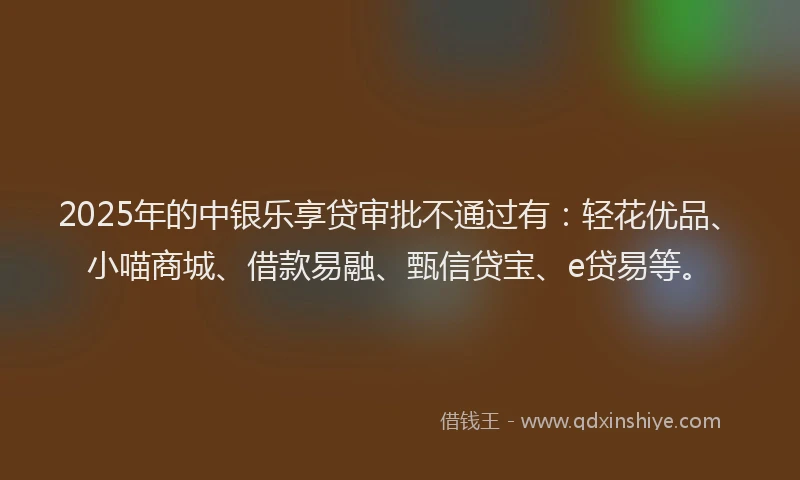 2025年的中银乐享贷审批不通过有：轻花优品、小喵商城、借款易融、甄信贷宝、e贷易等。