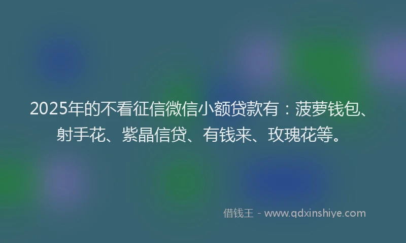 2025年的不看征信微信小额贷款有：菠萝钱包、射手花、紫晶信贷、有钱来、玫瑰花等。