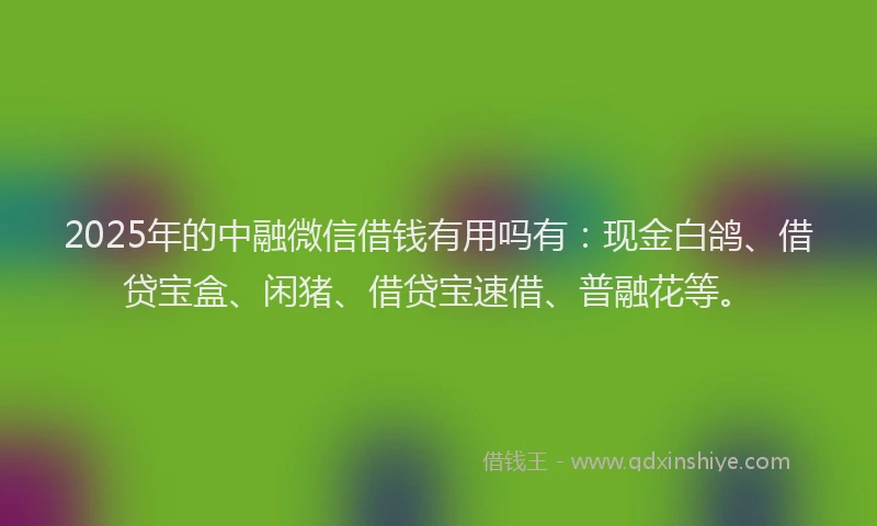 2025年的中融微信借钱有用吗有：现金白鸽、借贷宝盒、闲猪、借贷宝速借、普融花等。