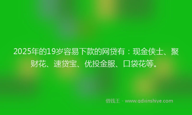 2025年的19岁容易下款的网贷有：现金侠士、聚财花、速贷宝、优投金服、口袋花等。
