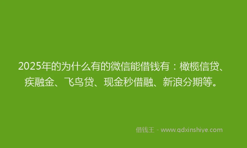 2025年的为什么有的微信能借钱有：橄榄信贷、疾融金、飞鸟贷、现金秒借融、新浪分期等。