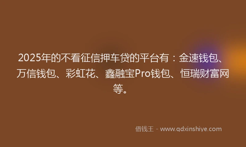 2025年的不看征信押车贷的平台有：金速钱包、万信钱包、彩虹花、鑫融宝Pro钱包、恒瑞财富网等。