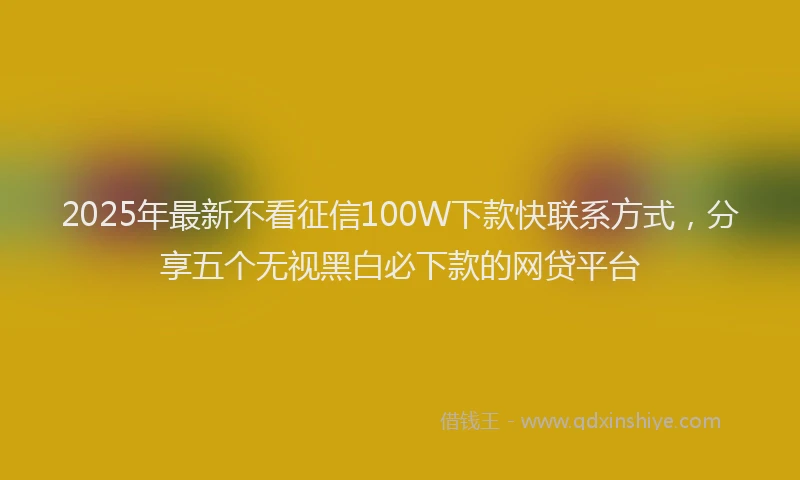 2025年最新不看征信100W下款快联系方式，分享五个无视黑白必下款的网贷平台