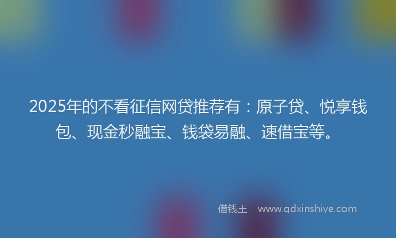 2025年的不看征信网贷推荐有：原子贷、悦享钱包、现金秒融宝、钱袋易融、速借宝等。