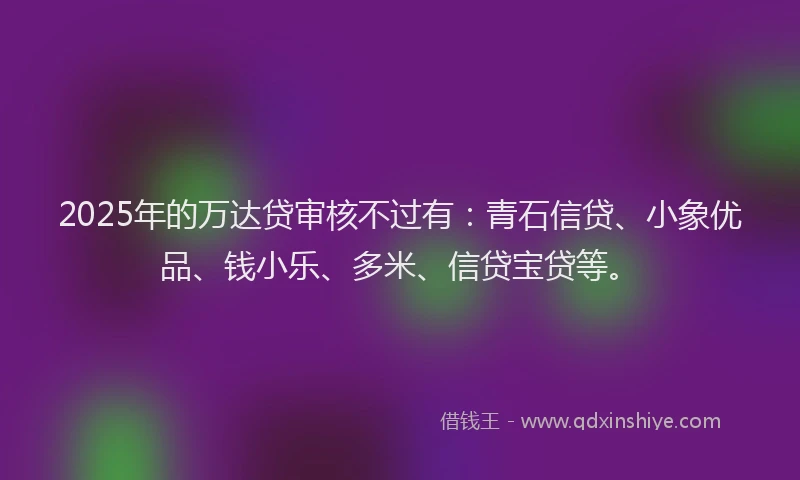 2025年的万达贷审核不过有：青石信贷、小象优品、钱小乐、多米、信贷宝贷等。
