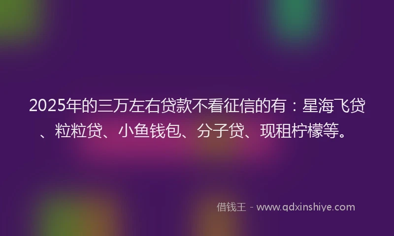 2025年的三万左右贷款不看征信的有：星海飞贷、粒粒贷、小鱼钱包、分子贷、现租柠檬等。