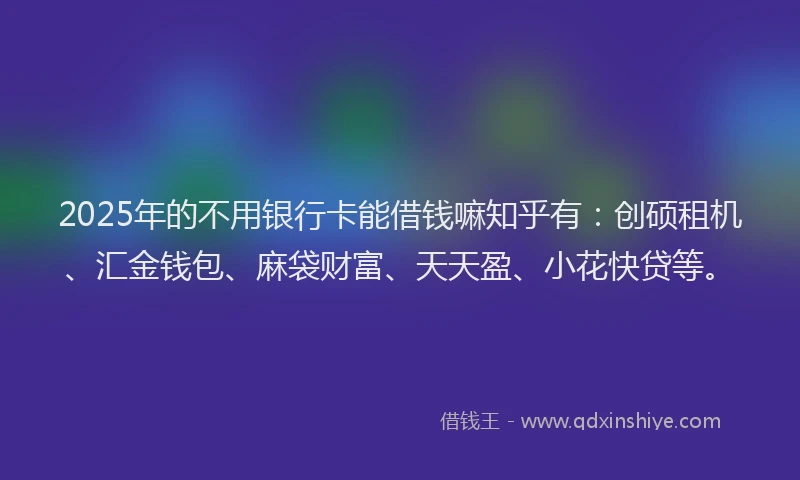2025年的不用银行卡能借钱嘛知乎有：创硕租机、汇金钱包、麻袋财富、天天盈、小花快贷等。