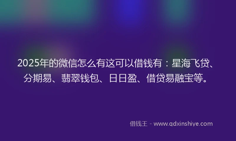 2025年的微信怎么有这可以借钱有：星海飞贷、分期易、翡翠钱包、日日盈、借贷易融宝等。