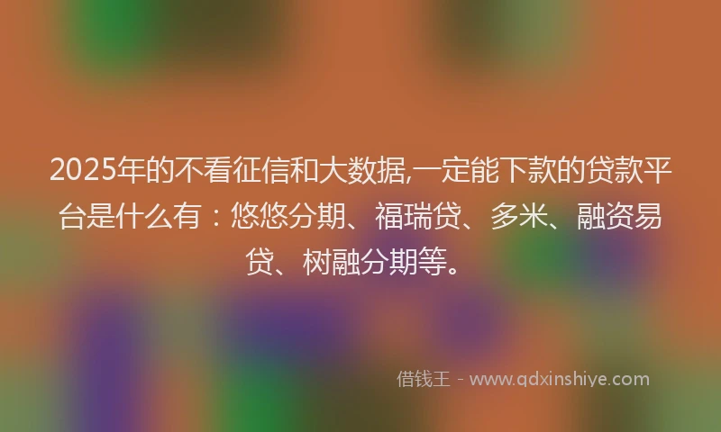 2025年的不看征信和大数据,一定能下款的贷款平台是什么有：悠悠分期、福瑞贷、多米、融资易贷、树融分期等。