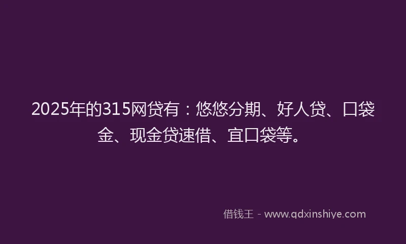 2025年的315网贷有：悠悠分期、好人贷、口袋金、现金贷速借、宜口袋等。