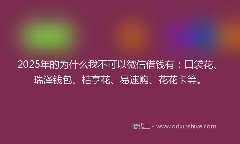 2025年的为什么我不可以微信借钱有：口袋花、瑞泽钱包、桔享花、易速购、花花卡等。