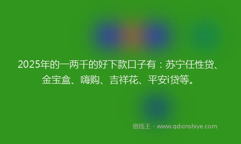 2025年的一两千的好下款口子有：苏宁任性贷、金宝盒、嗨购、吉祥花、平安i贷等。