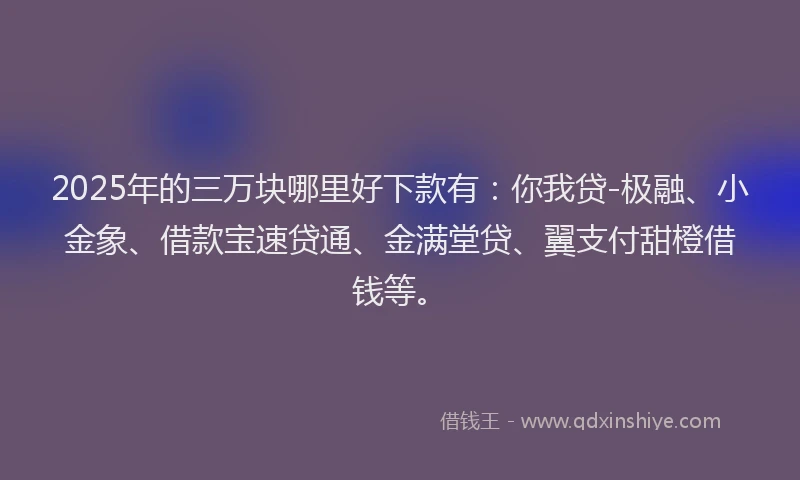 2025年的三万块哪里好下款有：你我贷-极融、小金象、借款宝速贷通、金满堂贷、翼支付甜橙借钱等。