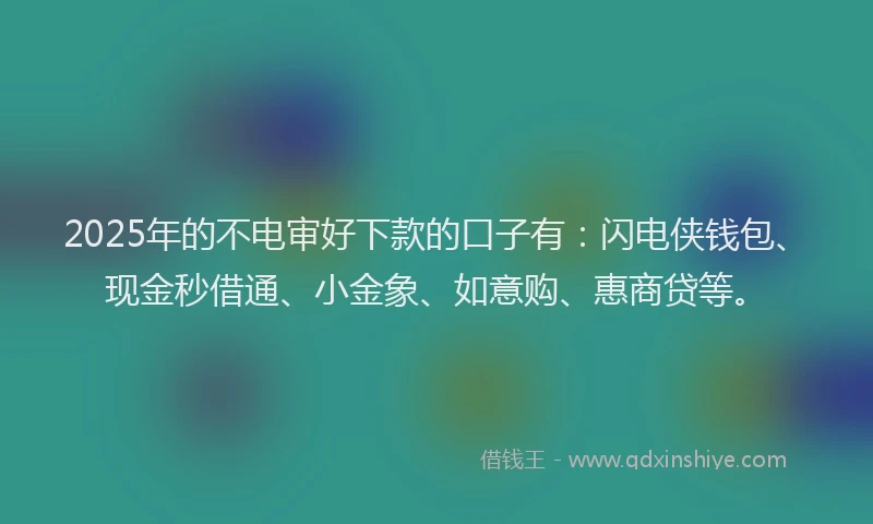 2025年的不电审好下款的口子有：闪电侠钱包、现金秒借通、小金象、如意购、惠商贷等。