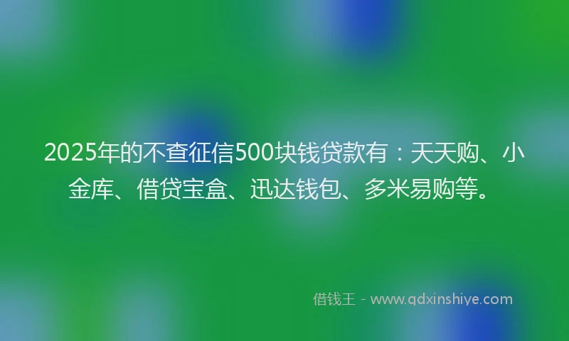 2025年的不查征信500块钱贷款有：天天购、小金库、借贷宝盒、迅达钱包、多米易购等。