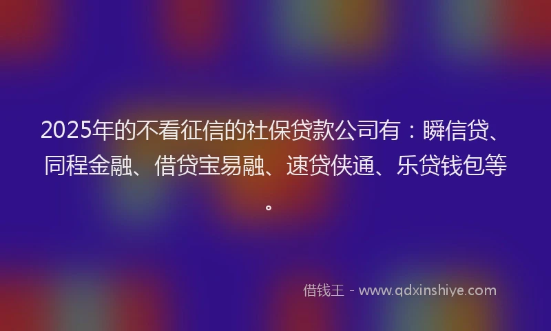 2025年的不看征信的社保贷款公司有：瞬信贷、同程金融、借贷宝易融、速贷侠通、乐贷钱包等。