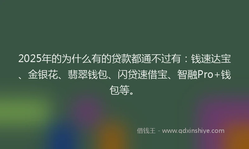 2025年的为什么有的贷款都通不过有：钱速达宝、金银花、翡翠钱包、闪贷速借宝、智融Pro+钱包等。