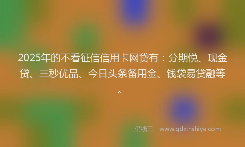 2025年的不看征信信用卡网贷有：分期悦、现金贷、三秒优品、今日头条备用金、钱袋易贷融等。