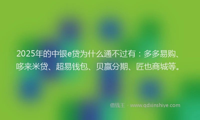 2025年的中银e贷为什么通不过有：多多易购、哆来米贷、超易钱包、贝赢分期、匠也商城等。