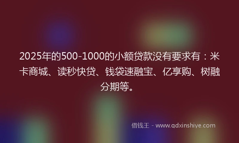 2025年的500-1000的小额贷款没有要求有：米卡商城、读秒快贷、钱袋速融宝、亿享购、树融分期等。