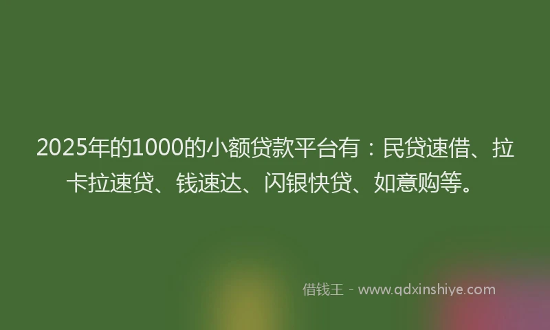 2025年的1000的小额贷款平台有：民贷速借、拉卡拉速贷、钱速达、闪银快贷、如意购等。