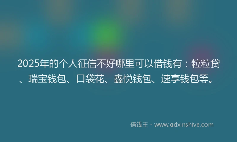 2025年的个人征信不好哪里可以借钱有：粒粒贷、瑞宝钱包、口袋花、鑫悦钱包、速享钱包等。