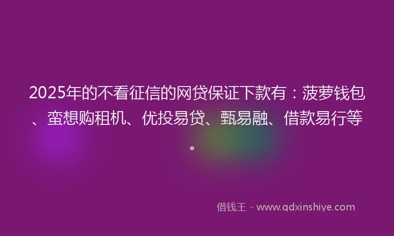 2025年的不看征信的网贷保证下款有：菠萝钱包、蛮想购租机、优投易贷、甄易融、借款易行等。