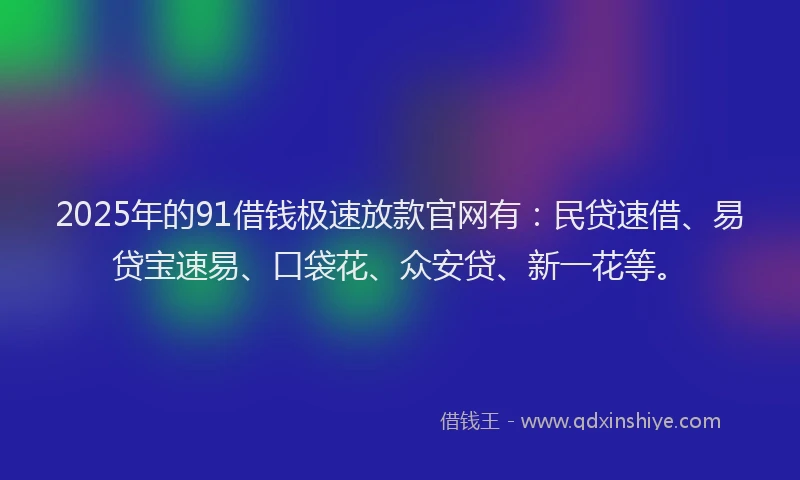 2025年的91借钱极速放款官网有：民贷速借、易贷宝速易、口袋花、众安贷、新一花等。