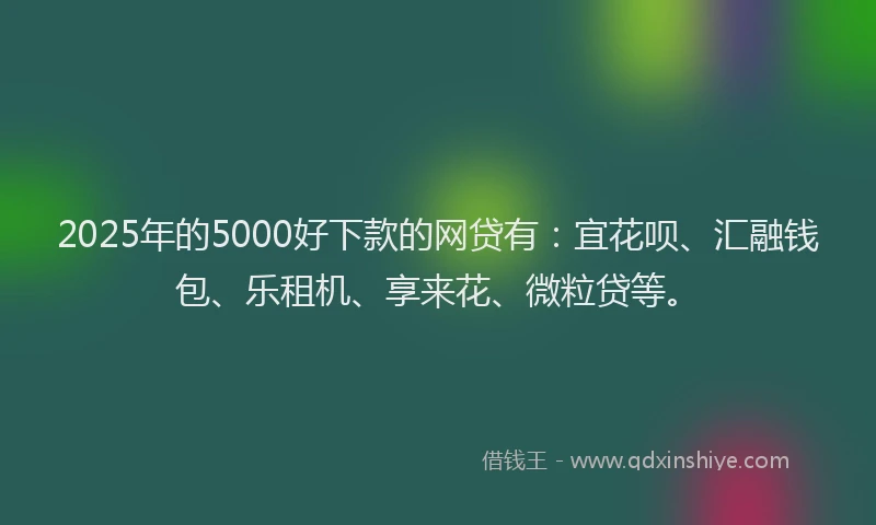 2025年的5000好下款的网贷有：宜花呗、汇融钱包、乐租机、享来花、微粒贷等。