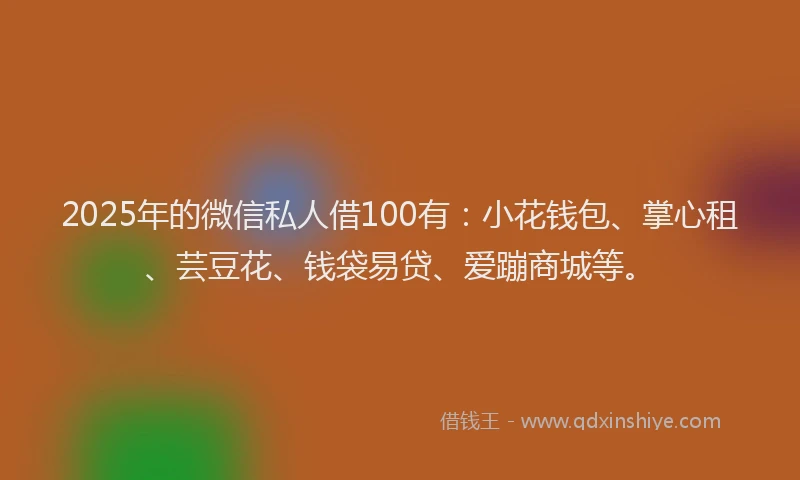 2025年的微信私人借100有：小花钱包、掌心租、芸豆花、钱袋易贷、爱蹦商城等。
