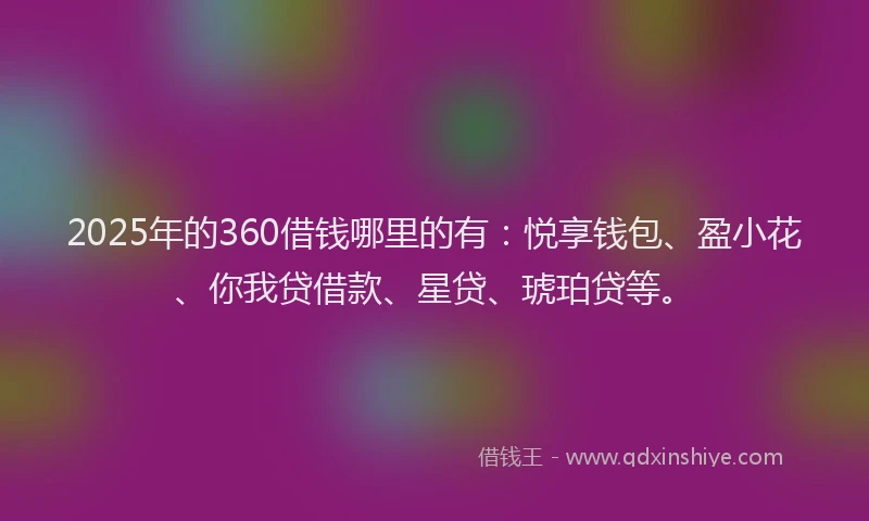 2025年的360借钱哪里的有：悦享钱包、盈小花、你我贷借款、星贷、琥珀贷等。