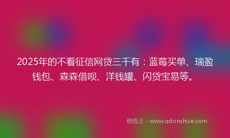 2025年的不看征信网贷三千有：蓝莓买单、瑞盈钱包、森森借呗、洋钱罐、闪贷宝易等。