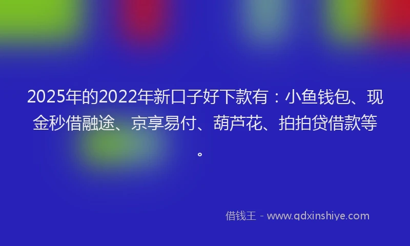 2025年的2022年新口子好下款有：小鱼钱包、现金秒借融途、京享易付、葫芦花、拍拍贷借款等。