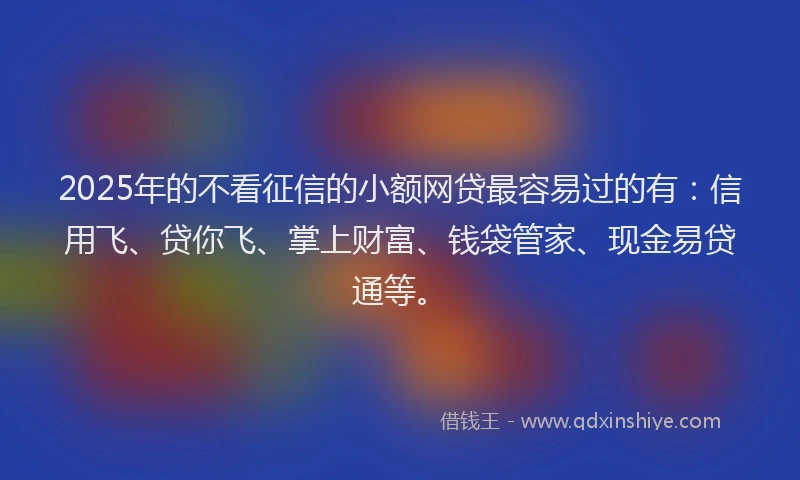 2025年的不看征信的小额网贷最容易过的有：信用飞、贷你飞、掌上财富、钱袋管家、现金易贷通等。