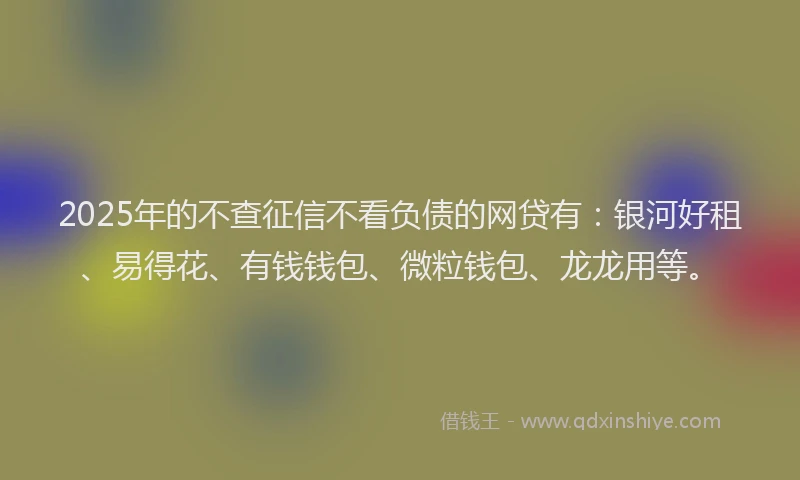 2025年的不查征信不看负债的网贷有：银河好租、易得花、有钱钱包、微粒钱包、龙龙用等。