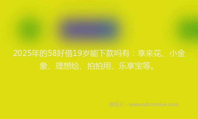 2025年的58好借19岁能下款吗有：享来花、小金象、理想给、拍拍用、乐享宝等。