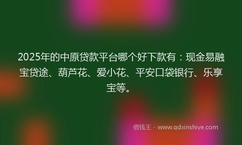 2025年的中原贷款平台哪个好下款有：现金易融宝贷途、葫芦花、爱小花、平安口袋银行、乐享宝等。