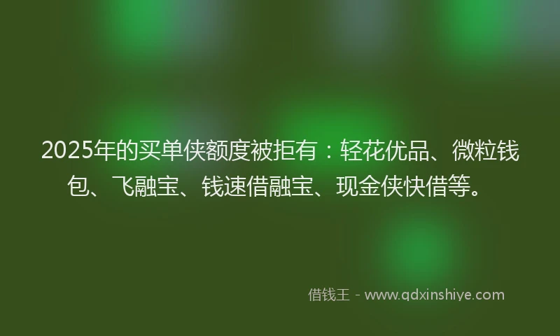 2025年的买单侠额度被拒有：轻花优品、微粒钱包、飞融宝、钱速借融宝、现金侠快借等。