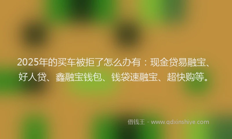2025年的买车被拒了怎么办有：现金贷易融宝、好人贷、鑫融宝钱包、钱袋速融宝、超快购等。