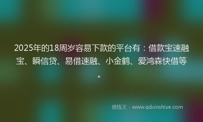 2025年的18周岁容易下款的平台有：借款宝速融宝、瞬信贷、易借速融、小金鹤、爱鸿森快借等。