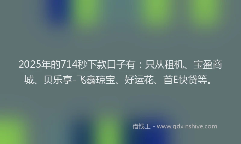 2025年的714秒下款口子有：只从租机、宝盈商城、贝乐享-飞鑫琼宝、好运花、首E快贷等。