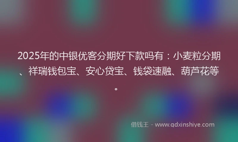2025年的中银优客分期好下款吗有：小麦粒分期、祥瑞钱包宝、安心贷宝、钱袋速融、葫芦花等。